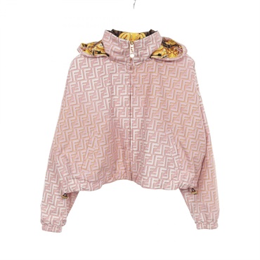 FENDI VERSACE FENDACE Reversible Nylon Jacket Coat Polyester Pink Used #XS