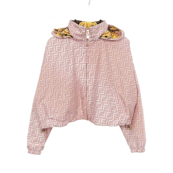 FENDI VERSACE FENDACE Reversible Nylon Jacket Coat Polyester Pink Used #XS
