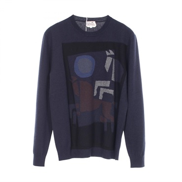 HERMES VELKY LOV Sweater Knitwear cashmere Navy Black Multicolor Used mens #XL