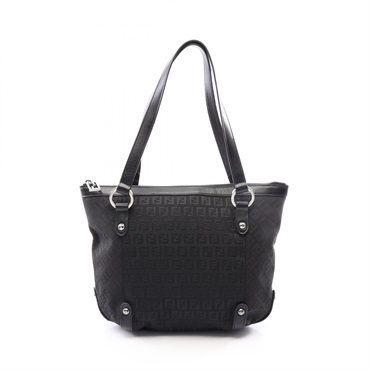 FENDI Zucchino Zippered Shoulder Bag 8BH196 canvas leather Black Used Women FF