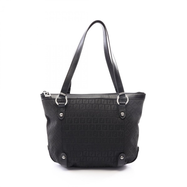 FENDI Zucchino Zippered Shoulder Bag 8BH196 canvas leather Black Used Women FF