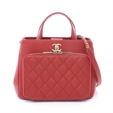 CHANEL Business Affinity Matelasse Shoulder Handbag Calf leather Bordeaux Used