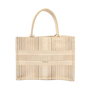 Christian Dior BOOK TOTE Medium hand Bag canvas Beige Black Used Women