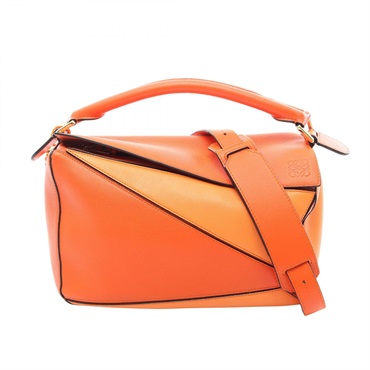 LOEWE Puzzle Bag Medium Shoulder Crossbody Handbag leather Orange Used Women