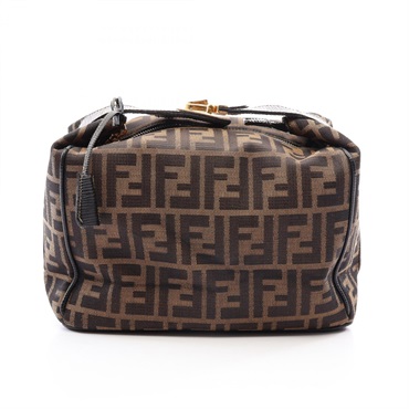 FENDI Zucca Handbag Pouch canvas leather Brown Black Used Women