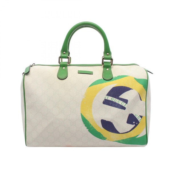 GUCCI GG Flag Brazil Tote Duffel Bag 195451 canvas leather White Green Used GG