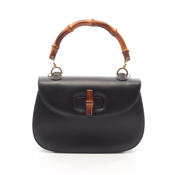 GUCCI Bamboo Handbag leather Black Used Women GG