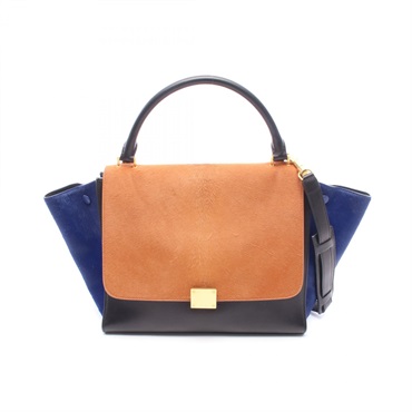 CELINE Trapeze Medium Shoulder Handbag 169542 leather leather Brown Blue Used