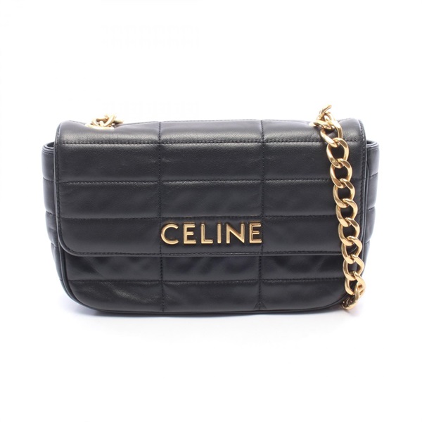CELINE monochrome Shoulder Handbag 111273 leather Black Used Women