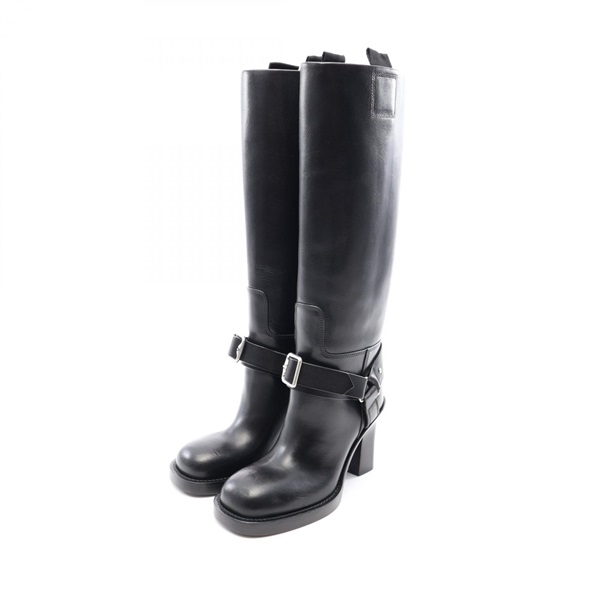 BURBERRY Long Boots Heels Shoes #37 leather Black Blue Used Women