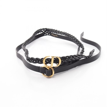 Christian Dior CD logo buckle belt 75cm leather Black Used Women