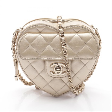 CHANEL Heart Chain Clutch Matelasse Shoulder Crossbody Bag leather Gold GHW Used