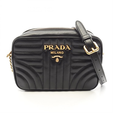 PRADA SOFT CALF IMPUN Shoulder Crossbody Bag 1BH084 leather Black Used Women