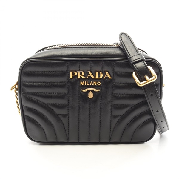 PRADA SOFT CALF IMPUN Shoulder Crossbody Bag 1BH084 leather Black Used Women