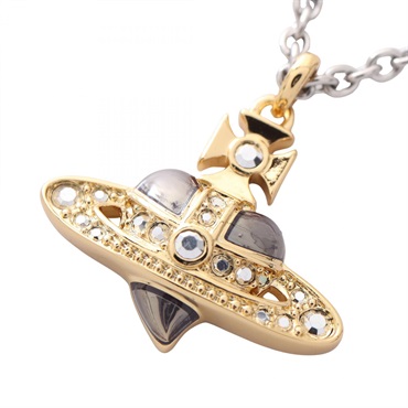 Vivienne Westwood MAN DIAMANTE HEART Necklace Gold Plated Metal Rhinestone women