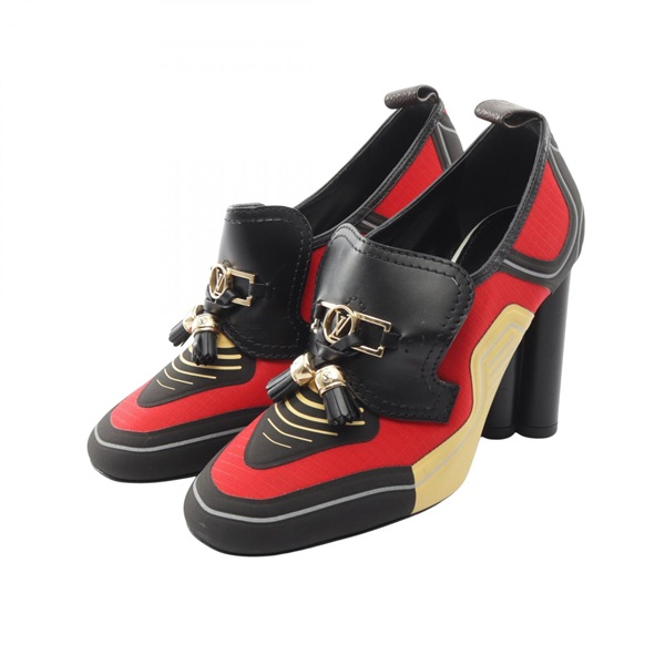 LOUIS VUITTON Swift Flower Heel Tassel pumps shoes #39  leather Fabric Used