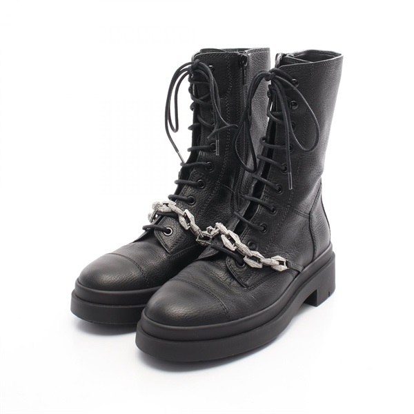JIMMY CHOO Nari boots #38 lace-up chain leather Black Used Women