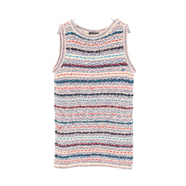 CHANEL Gripoa Button Dress Nylon cotton Pink Blue Multicolor #40 Used Women