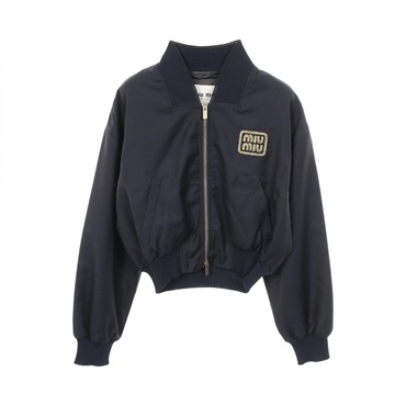 Miu Miu Logo Embroidered cropped Blouson ML936 wool Navy Preowned Women #38