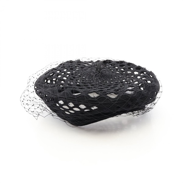 Christian Dior DIOR ARTY Lace Beret Hat Cotton Polyester Black Used #54.5cm