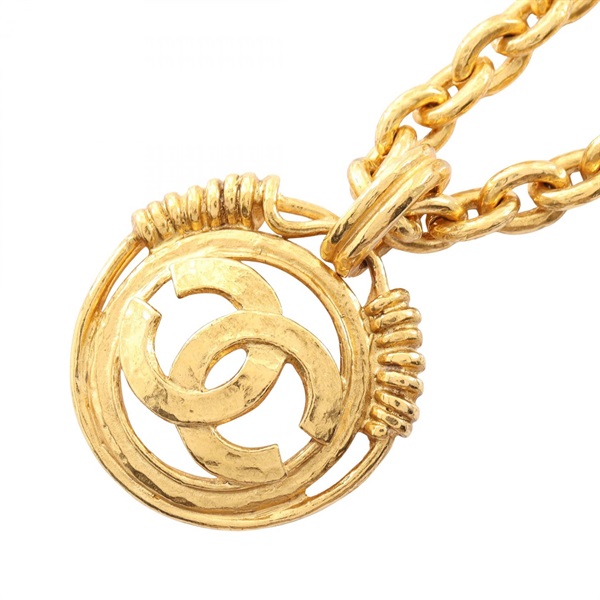 CHANEL COCO Mark Circle Necklace Pendant Gold Plated GHW Used Women CC