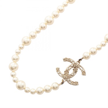 CHANEL COCO Mark Necklace Gold Plated Artificial pearl rhinestone Used women CC