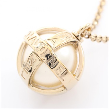 CHANEL COCO Mark Orb Ball Necklace Gold Plated Artificial pearl White Used women
