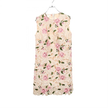 DOLCE GABBANA Cut lace embroidery Dress #42 silk Nylon Beige Pink Green Used