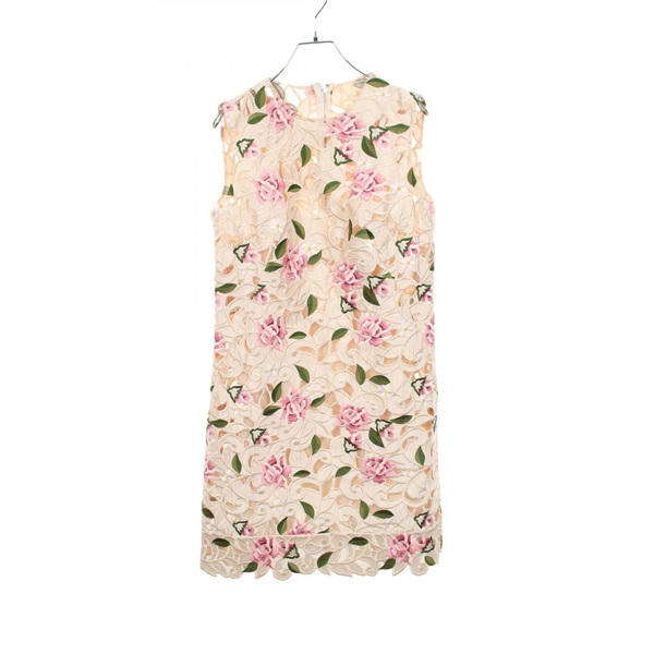 DOLCE GABBANA Cut lace embroidery Dress #42 silk Nylon Beige Pink Green Used