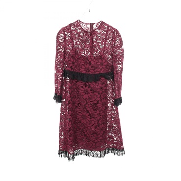 DOLCE GABBANA All-over lace Dress with Inner slip cotton Bordeaux Used #42
