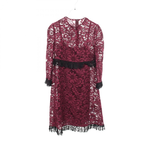 DOLCE GABBANA All-over lace Dress with Inner slip cotton Bordeaux Used #42