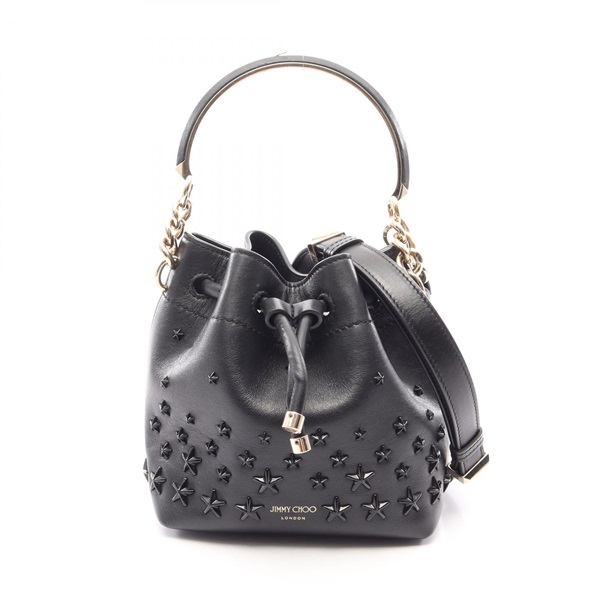 JIMMY CHOO BON BON BUCKET Shoulder Crossbody Handbag leather Black Used Women