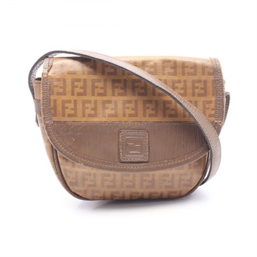 FENDI Zucca Shoulder Crossbody Bag PVC coated canvas leather Brown Used Women