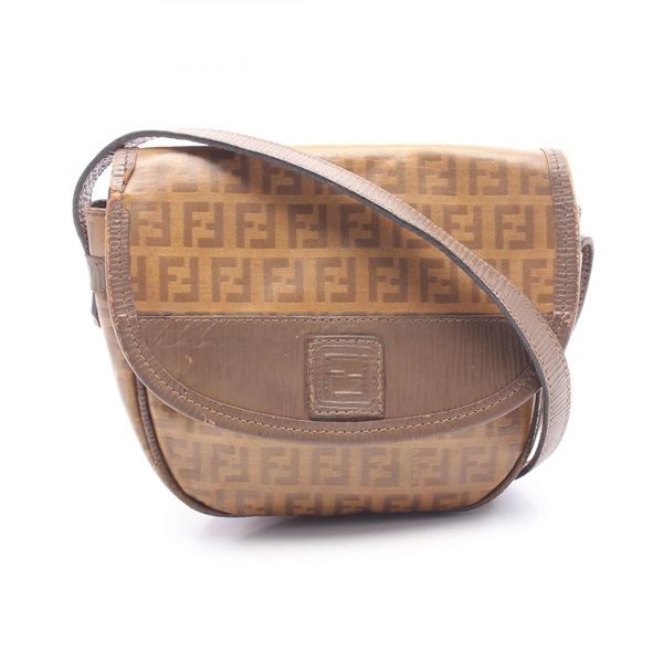 FENDI Zucca Shoulder Crossbody Bag PVC coated canvas leather Brown Used Women