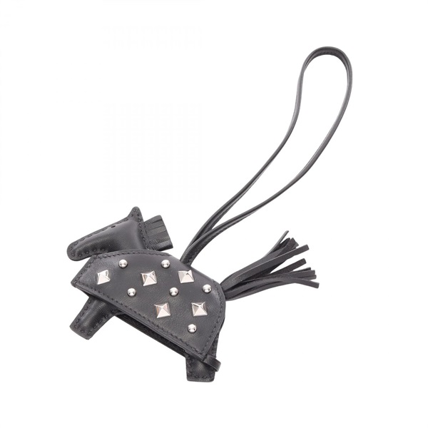 HERMES Rodeo PM Robeo Lock key ring Agneau milo leather Swift leather Black Used