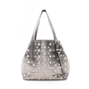 JIMMY CHOO SASHA S Hand Shoulder Tote Bag leather Silver Used Women