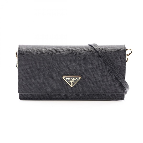 PRADA SAFFIANO Triangle Logo Shoulder crossbody Bag 1NF059 leather Black Used