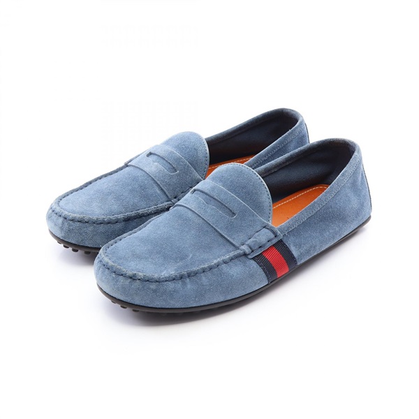 GUCCI Sherry line Casual Flat Shoes #4 1/2 Suede Blue Red Used mens GG