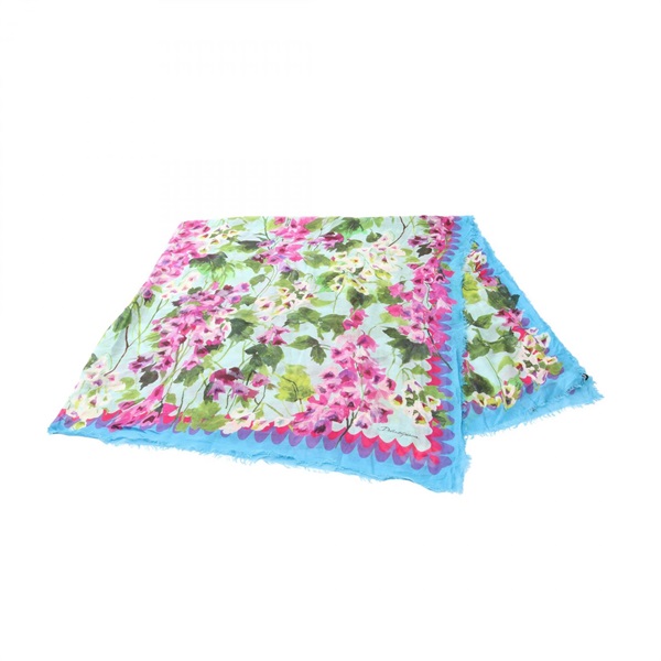 DOLCE GABBANA Floral Stole Wrap Scarf Modal Cashmere Blue Multicolor Used