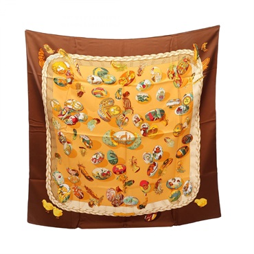 HERMES Carre90 COUVEE D'HERMES Scarf Silk Brown Multicolor Used Women