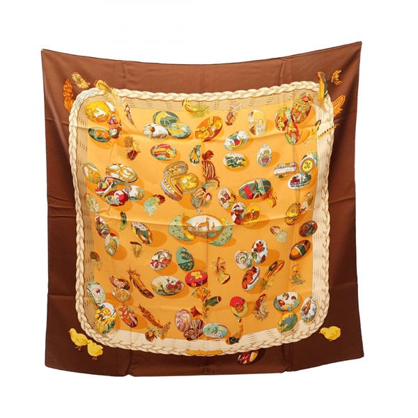 HERMES Carre90 COUVEE D'HERMES Scarf Silk Brown Multicolor Used Women