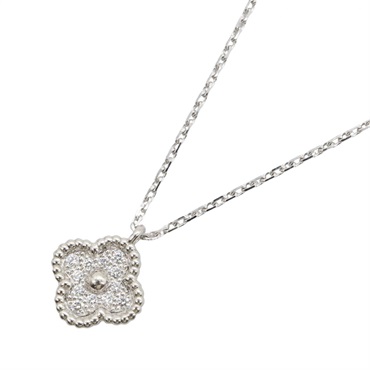 Van Cleef Arpels Sweet Alhambra Diamond Necklace 18KWG White Gold Used Women