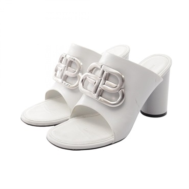 BALENCIAGA BB logo Sandals Heels Shoes #36 leather White Used Women