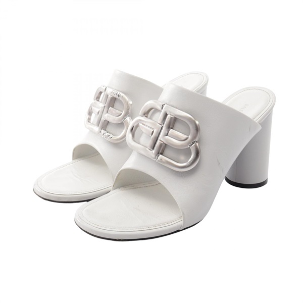 BALENCIAGA BB logo Sandals Heels Shoes #36 leather White Used Women