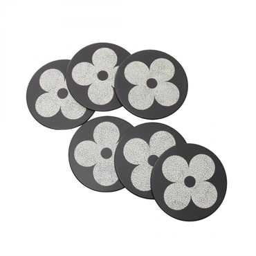 LOUIS VUITTON Coaster 6 Set Urushi lacquer Egg shell Black Used unisex LV