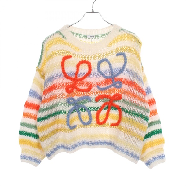 LOEWE anagram knitwear Swaeter wool Moheya White Multicolor Used Women size S