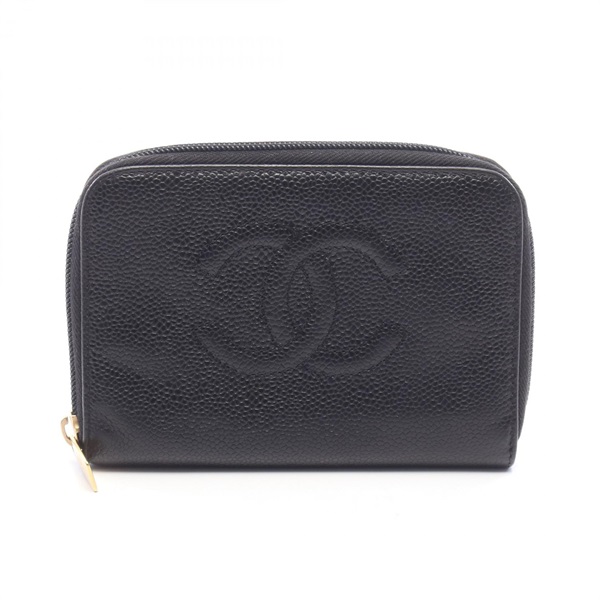 CHANEL COCO Mark around zip wallet purseleather Black Used Women GHW