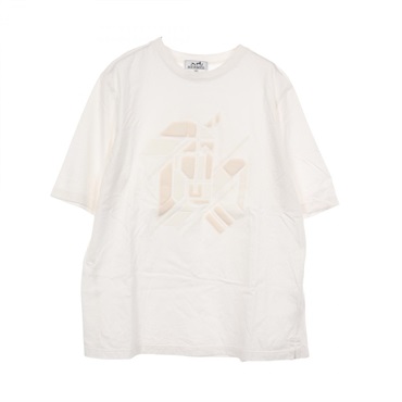 HERMES Chevaux en Symetrie Short sleeve T-shirt cotton White Used mens size M