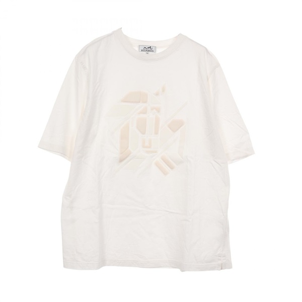 HERMES Chevaux en Symetrie Short sleeve T-shirt cotton White Used mens size M