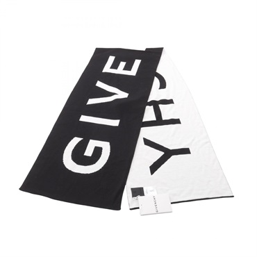 GIVENCHY logo Scarf Wrap Stole BP008WP0P6 wool Black White Used Women